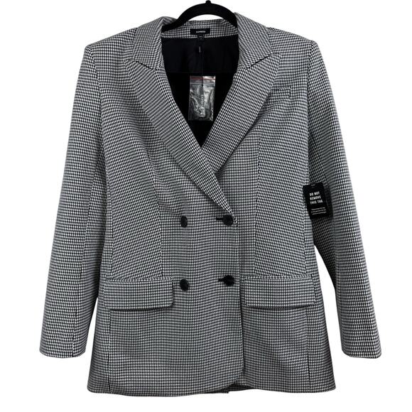 Express New Black White Houndstooth Blazer Small Double Breasted Academia Office - Picture 1 of 13